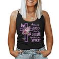 Blessed By God Saved By Jesus Purple Floral Cross Christian Women Tank Top