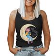 Celestial Cat And Girl Reading Book Read Moon Women Tank Top