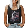 Floral Cat Red White And Blue 4Th Of July Patriotic Women Tank Top