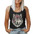 Floral Wolf Animal Cute Botanical Wolf Flowers Wolf Lovers Women Tank Top