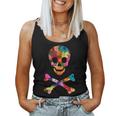 Flowered Skull And Crossbones Funky Jolly Roger Pirate Women Tank Top