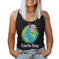 Happy Earth Day Cute Earth With Floral Earth Day 2024 Women Tank Top
