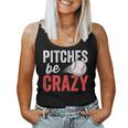 Pitches Be Crazy Baseball Pun Mom Dad Adult Women Tank Top