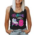 Rollin' Into 8 Roller Skating Rink 8Th Birthday Party Girls Women Tank Top