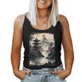 Vintage Japanese Flower Mountain View Landscape Graphic Women Tank Top