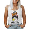 Messy Bun Mom Of Both Baseball Softball Busy Raising Ballers Women Tank Top