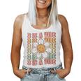 Three Is A Vibe Cute Groovy 3Rd Birthday Party Daisy Flower Women Tank Top