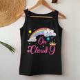 9 Year Old Birthday Decorations Rainbow On Cloud Nine 9Th Women Tank Top Personalized Gifts