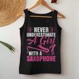 Girls Never Underestimate A Girl With A Saxophone Women Tank Top Personalized Gifts