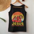 Jesús Tiene Su Espalda Jiu Jitsu Retro Christian Hombres Es Niños Camiseta sin mangas para mujer Regalos divertidos
