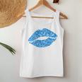 80S & 90S Kiss Mouth Lips Motif Vintage Blue Women Tank Top Unique Gifts