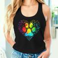 Dog Lover Mom Dad Colorful Heart Dog Paw Print Women Tank Top Gifts for Her
