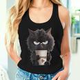Angry Black Cat Drinking Coffee Loves Coffee Pet Women Tank Top Gifts for Her