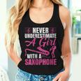 Girls Never Underestimate A Girl With A Saxophone Women Tank Top Gifts for Her