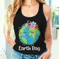 Happy Earth Day Cute Earth With Floral Earth Day 2024 Women Tank Top Gifts for Her