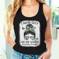 I Wear Gray For My Sister Messy Bun Brain Cancer Awareness Women Tank Top Gifts for Her