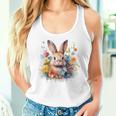 Bunny Rabbit Face Floral Watercolor Painting Love Bunnies Women Tank Top Gifts for Her