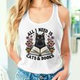 Cat And Books Lectura De Citas Divertidas Florales Y Amante De Los Gatos Camiseta sin mangas para mujer Regalos para ella