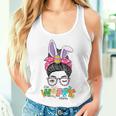 Damen Lustiges Mama Bunny Leopard Messy Bun Frohe Ostern Mit-Ausschnitt Tank Top Frauen Geschenke für Sie