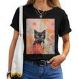 Black Cat And Flowers Cat Lover Cat Floral Cat Women T-shirt