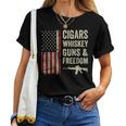 Cigars Whiskey Guns & Freedom Usa Flag 4Th Of July Back Women T-shirt