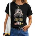 Damen Lustiges Mama Bunny Frohe Ostern 2024 Leopard Messy Bun Mit-Ausschnitt T-shirt Frauen