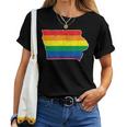 Gay Pride Flag Iowa Map Rainbow Stripes Women T-shirt