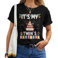 It's My Twin's Birthday Twins Matching Birthday Mom Dad Women T-shirt