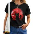 Japanese Cat Silhouette Flower Kitten Anime Lover Cat Women T-shirt