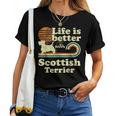 Life Better Scottish Terrierintage Hund Mama Papa T-shirt Frauen