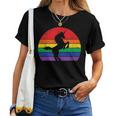 Rainbow Unicorn Striped Sunrise Distressed Relaxed Women T-shirt