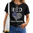 Red Friday For My Deployed Husband Military Wife Heart Flag Women T-shirt