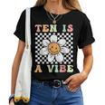 Ten Is A Vibe Cute Groovy 10Th Birthday Party Daisy Flower Women T-shirt