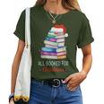 All Booked For Christmas Book Watercolor Tree Teacher Family Women T-shirt
