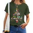 Christmas Tree Shape Lights Books Teacher Christmas Women T-shirt