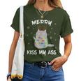 Merry Kissmyass Christmas Theme Cat Lovers For Cat Mum Women T-shirt