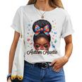 Autie Aunt Life Afro Black Autism Awareness Messy Bun Women T-shirt