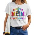 Autism Mom Raising Hero Groovy Messy Bun Autism Awareness Women T-shirt