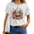 Cardinal & Chickadee Birds Spring Flowers Women T-shirt