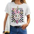 Retro Groovy Easter Vibes Bunny Rabbit Smile Face Women T-shirt