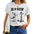 He Is Rizzin Meme Basketball Retro Christian Cross Religious Women T-shirt