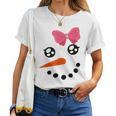 Snow Girl Snowman Face Carrot Nose Pink Bow Women T-shirt