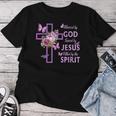 Blessed By God Saved By Jesus Purple Floral Cross Christian Women T-shirt Personalized Gifts