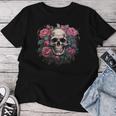 Eternal Harmony Enchanting Cool Skull And Floral Pink Roses Women T-shirt Personalized Gifts