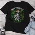 Grow Through It Positive Saying Flower Skeleton Women T-shirt Funny Gifts