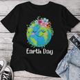Happy Earth Day Cute Earth With Floral Earth Day 2024 Women T-shirt Funny Gifts
