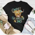 Highland Cow Sunflower Sweet Humble Kind Western Country Women T-shirt Funny Gifts