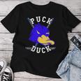 Puck Duck Hockey Sobre Hielo Palos Jugar Hockey Sobre Hielo Deporte En Equipo Camiseta de mujer Regalos divertidos