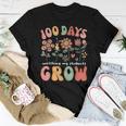 Retro Boho Flower Teacher 100 Days Watching My Students Grow Women T-shirt Funny Gifts