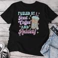 Retro Groovy Coffee Fueled By Iced Coffee And Anxiety Women T-shirt Unique Gifts